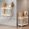 Caja de almacenamiento para palillos estante de cocina, no requiere instalación, portapalillos doméstico integrado de montaje en pared, estante para utensilios con drenaje