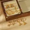 Pendientes de Diamante de Lujo Ligero Europeo y Americano Pendientes de Acero Inoxidable para Mujer Pendientes Chapados en Oro de 18k Joyería Transfronteriza