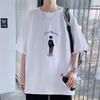 Verano Nueva Camiseta Holgada de Manga Corta para Hombre Estilo Hong Kong Camiseta de Estudiante Camiseta Básica Estilo Pareja Hombro Descubierto Cuello Redondo Manga Corta