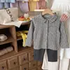 Pijama para niños, conjunto cálido de otoño e invierno para bebé, unisex de manga larga y pantalón largo, ropa de estar para niños, cárdigan con cuello