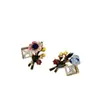 Pendientes de Flor de Esmalte Vintage, Pendientes Asimétricos de Flor Pequeña con Circonita, Pendientes de Diseño de Nicho Estilo Corte Francés
