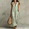 2026 Site Independente Europeu e Americano Amazon Aliexpress Primavera e Verão Novo Vestido Longo Estampado Listrado com Manga Bufante Boêmia