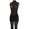 Lingerie Erótica Jacquard de Malha Bodycon Transparente Pijama Desejo Puro Justo ao Corpo Sedutor Uniforme Erótico Sem Mangas