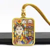 Pingente Thangka Pintado à Mão com Incrustação de Ouro Estilo Xizang com Caixa Gahu, Colar Thangka de Liga Metálica Zaki Lhamo Vida Passada e Presente