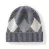 Nueva colección de otoño e invierno estilo coreano: Gorro de punto de cachemira acanalado, con diseño de rombos y bloques de color para mujer, que proporciona calidez, protección contra el frío y cobertura para las orejas.