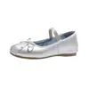 Zapatos Mary Jane Plateados con Aumento Oculto de Altura para Mujer, Estilo Francés de Verano, Corte Bajo con Moño, Bailarinas de Corte Bajo para Mujer, Suela Plana, Cómodos para los Pies