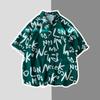 Camisa floral versátil para férias na praia, camisa masculina de manga curta, estilo retrô havaiano, camisa solta para praia, jaqueta
