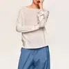 Camiseta com bainha enrolada interna, mistura de algodão de fibra longa, gola redonda, caimento solto, corte reto, camiseta de manga longa com bainha enrolada natural