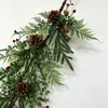 Enredadera artificial de plantas verdes transfronteriza con frutos de acebo y bayas rojas, enredadera artificial de Navidad para decoración de ambiente, enredadera artificial sinuosa