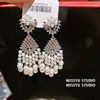 Perla Lunar~Pendientes de Borla de Zircón y Perla de Gipsófila, Pendientes de Lujo Ligero de Gama Alta, Pendientes de Banquete para Novias