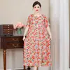 Vestido para Mulheres, Comprimento Médio, Vestido de Verão para Mãe, Vestido Longo de Algodão e Seda Acima do Joelho, Roupa para Mulheres de Meia-Idade, Vestido de Praia Curto-Manga Tamanho Grande para Mulheres