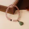 Pulseira de Quartzo Morango Natural Feminina Celebridade da Internet Jade Hetian Cristal Rosa Melhor Amiga Simples Ins Design de Nicho Personalidade Joia de Mão Tendência
