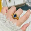Nicho Entrada Luxo Estilo Chinês Novo Cristal Azul Cor Fluorescente Mudando Colar com Pingente Anel de Abertura Brincos Conjunto de Três Peças Feminino