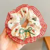 Scrunchie lenço quadrado estilo pastoral francês para meninas e crianças, elástico de cabelo doce com laço para coques, acessório de cabelo