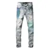 Jeans masculinos slim fit de marca nova, tendência Harajuku estilo americano, lavagem desgastada, estampa de padrão criativo, para uso transfronteiriço.