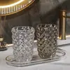 Novo copo de enxaguante bucal com padrão de diamante para escovar os dentes, portátil, fácil de limpar, luxo leve, copo de beber espesso e liso, copo para lavar