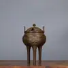 Ornamento Puramente de Cobre para Incenso Doméstico de Três Pés e Pé Alto, Suporte de Incenso para Mesa de Escritório, Queimador de Incenso Artesanal Interno Estilo Antigo Desgastado