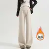 Pantalones de maternidad de pierna ancha, forrados de polar y engrosados, adecuados para primavera, otoño e invierno, corte holgado, talla grande, casual y a la moda, cálidos y cómodos