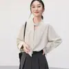 Camisa listrada com design de fita para mulheres, novo estilo de início de outono, elegante e requintada, perfeita para o trabalho