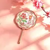 Espejo de Mano de Metal con Flor de Peonía Estilo Chino Espejo Portátil Espejo de Maquillaje con Relieve Estéreo Recuerdo de Viaje Regalo