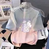Camiseta de Manga Curta Degradê para Meninas de Verão Nova Estampa Estilo Coreano Solta Versátil Tendência Roupas Infantis