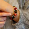 Pulseira Personalizada de Pedra Natural e Contas de Vidro Madeira de Agarwood Contas Lacadas Tendência Nacional Pulseira de Nicho Estilo Zen Joia de Mão Atacado