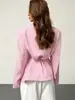 Em estoque: 2026 novo blazer feminino estilo europeu e americano, elegante, acinturado e com cinto, com ombreiras, uma peça de outer wear versátil