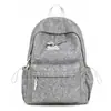 Mochila Bordada de Cachorro com Manchas Azul Mistura e Brancas para Estudantes, Estilo Soft Girl, Para o Dia a Dia, Leve e Versátil
