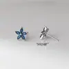 Brincos de Flor de Cinco Pétalas com Diamante Azul em Prata de Lei S925 Nalan Estilo Coreano Brincos de Flor Frescos e Artísticos para Mulheres E8018