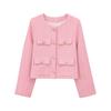 Outono Gola Redonda Cor Sólida Bolso Novo Texturizado Ombro Acolchoado Gola Redonda Manga Longa Estilo Chanel Casual Jaqueta Top Transfronteiriço