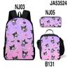 3D Nova Sanrio Kuromi Kuromi Mochila Lancheira Bolsa Lápis Mochila Escolar de Três Peças