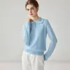 Suéter de Cashmere 100% Puro Estilo Simples Feminino Gola Polo Manga Longa Tricô Camada Base Temperamento de Alto Padrão Suéter Outono Inverno