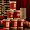 Vasos de Papel para Bodas, Vasos Desechables para Bodas, Vasos de Papel Rojos Engrosados para Banquetes de Bodas, Vasos de Agua para el Hogar, Colección de Suministros para Bodas