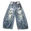 Jeans de verano de marca de moda, de pierna recta, holgados, con lavado vintage y efecto desgastado, para hombre, de estilo americano de alta calle, transfronterizos