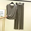 Traje de pantalón sin mangas con cuello en V de modal para mujer, verano, fino, color liso, casual, holgado, talla grande, conjunto de dos piezas para casa