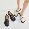 Mocasines de Piel Genuina para Mujer, Suela Gruesa, Nuevo Estilo Otoño, Zapatos Slip-On Versátiles con Hebilla de Caballo, Zapatos Planos JK de Punta Redonda