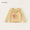 Roupa infantil Youbao, camiseta infantil com decote franzido, top para bebês com bordas onduladas, blusa de manga comprida para meninas, conjunto de outono