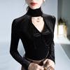 Halter estilo ocidental chique top inverno novo lantejoulas de veludo assentamento camisa europeu oco- out sexy undershirt