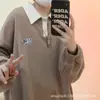 Sudadera Retro Americana con Cuello Polo para Mujer Primavera y Otoño Nueva Holgada Estilo Perezoso Tallas Grandes Tops y Chaquetas de Pareja Modernas
