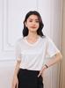 Top de manga corta con cuello en V para mujer, estilo coreano, de seda, con ácido acético, para primavera y verano