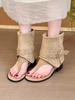 Botas de Garota Popular! Botas Calça Aumenta Altura com Tanga de Camurça para Mulheres Sandálias de Salto Grosso com Fivela de Uma Tira de Verão