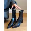 Botines de Tobillo con Tacón Grueso Estilo Retro First Encounter para Mujer 2026 Nuevos Otoño/Invierno Tacones Altos Cómodos y Más Altos Botas Elásticas Adelgazantes