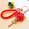 Chaveiro de Flor Rosa de Corda Trançada para Carro de Mulheres, Argola de Chaveiro Pingente de Bolsa de Metal, Presente Criativo Atacado Aliexpress