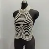 Cadena Corporal Sexy y Exagerada Hecha a Mano con Perlas Artificiales, Chaleco de Perlas Artificiales, Estilo Europeo y Americano, Resistente, con Cuentas, para el Pecho, sin Espalda