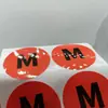 Pegatinas de Tallas de Ropa Personalizadas, Fondo Rojo Redondo, Papel Cobre, Etiquetas Autoadhesivas, Etiquetas de Protección Ambiental Rohs, Hecho a Medida