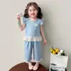 Traje de Mezclilla para Niñas Verano 2026 Nuevo Elegante Conjunto de Verano Infantil Casual Pantalones de Pierna Ancha Conjunto de Dos Piezas Estilo Delgado
