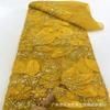 Novo Tecido Bordado com Flores Plissadas, Contas Tubulares, Material Felpudo, Roupa de Outono e Inverno, Vestido, Roupa Infantil, Renda Bordada com Contas Bolha
