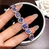 ¡Nace la Elegancia Morada! Pulsera de Corazón de Flor de Circonita Cuadrada, Pulsera Exquisita y de Moda, Joyería de Nicho Suave y Etérea para Mujeres