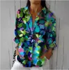 2024 Nuevo Otoño Transfronterizo Patrón Estampado Colorblock 3D Camisa Casual Holgada para Mujer Europea y Americana Top con Botones