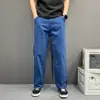 Pantalones casuales marrones de estilo urbano para hombre, lavados y desgastados, pantalones rectos hasta el suelo, ropa de trabajo elegante y moderna, pantalones largos adelgazantes